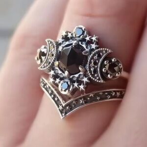 Exequisite Celestial Noir Black Moonstone Star Ring